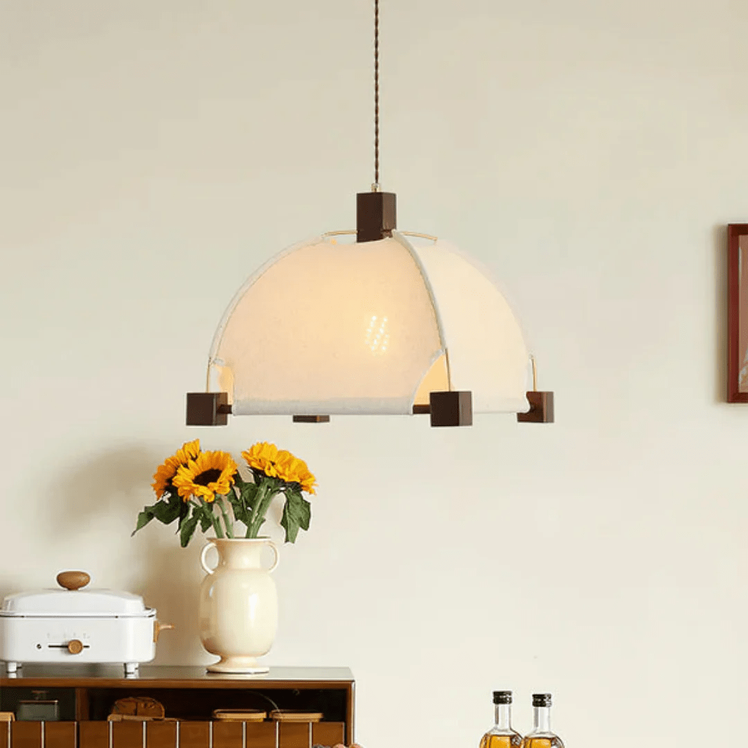 Walnut Fabric Sunburst Pendant Light