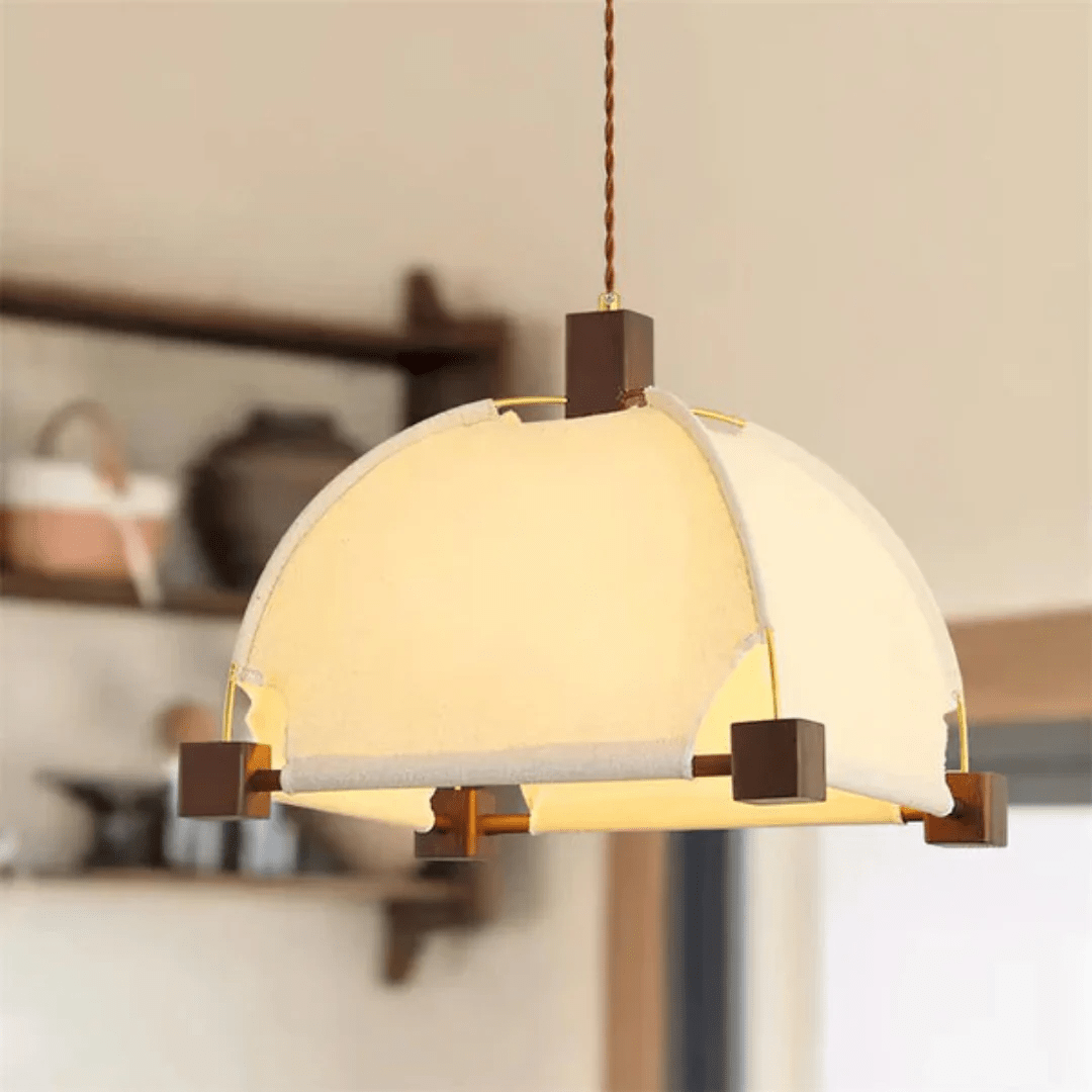 Walnut Fabric Sunburst Pendant Light