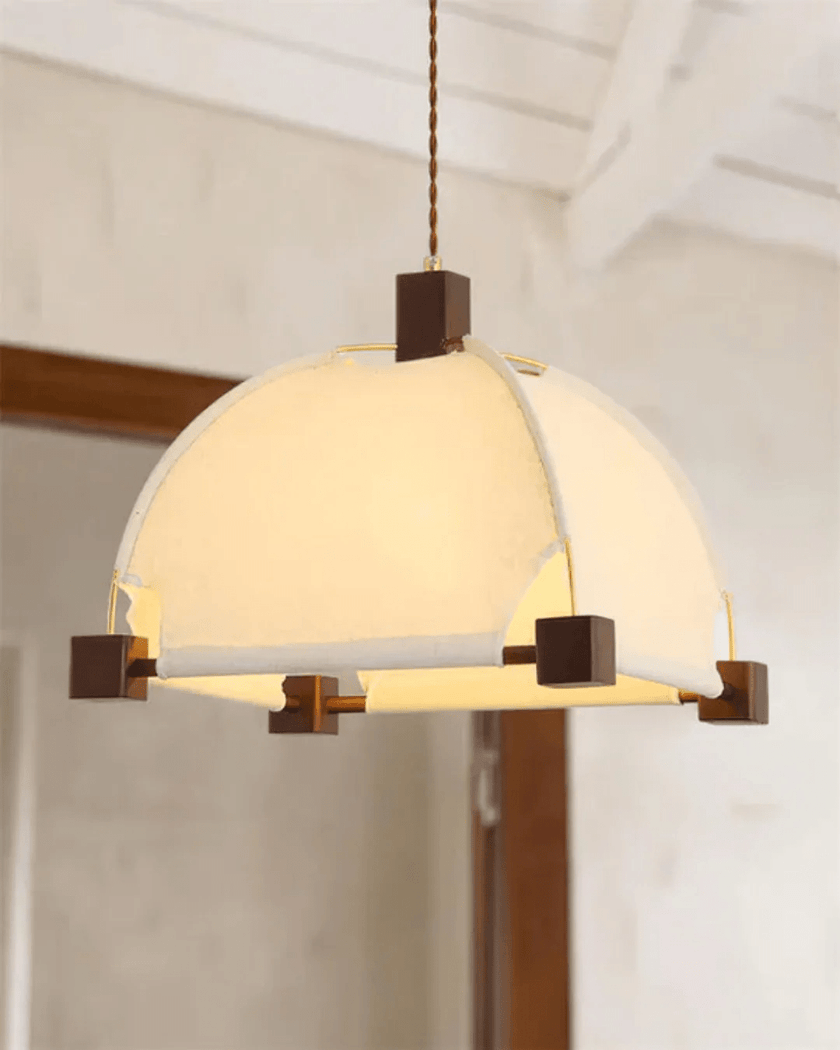 Walnut Fabric Sunburst Pendant Light