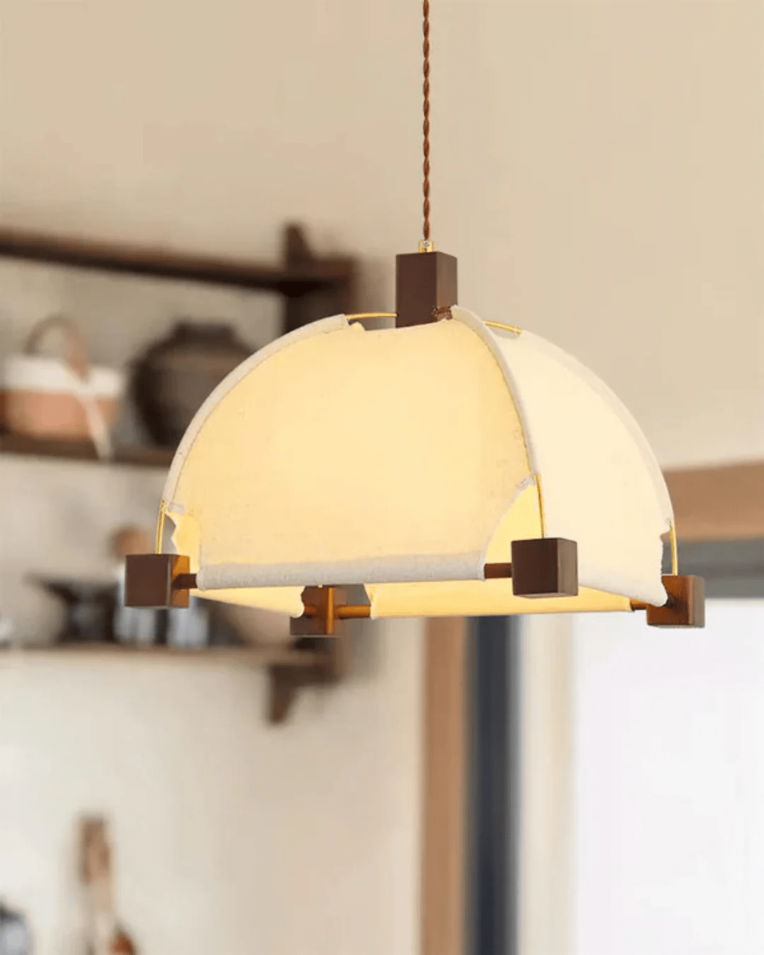 Walnut Fabric Sunburst Pendant Light