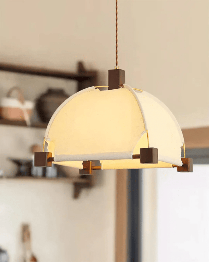 Walnut Fabric Sunburst Pendant Light