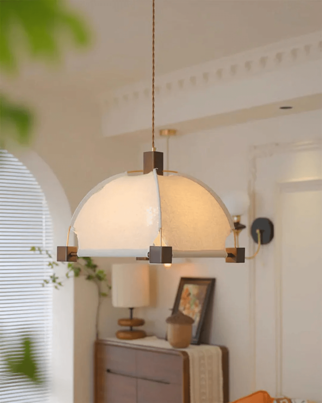 Walnut Fabric Sunburst Pendant Light