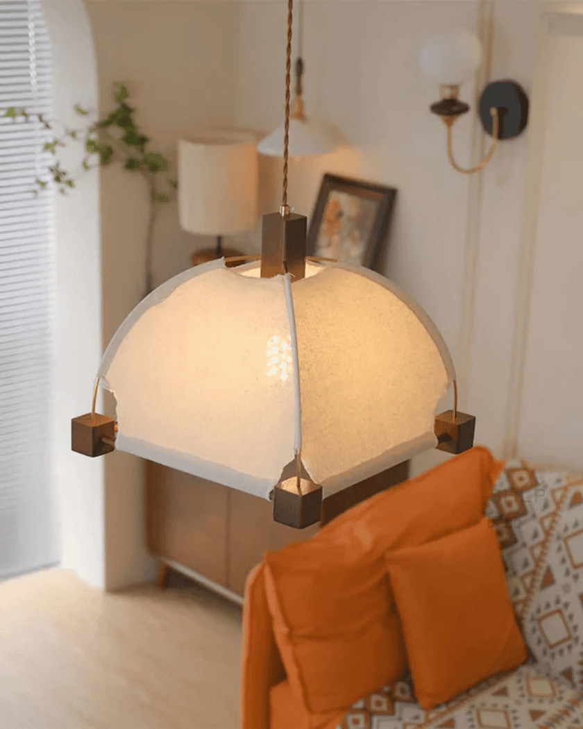 Walnut Fabric Sunburst Pendant Light