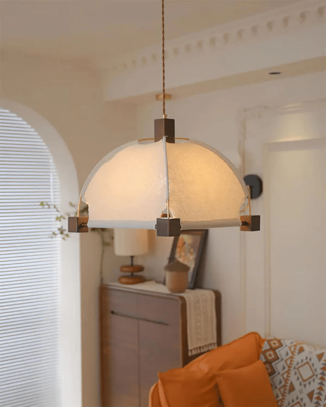 Walnut Fabric Sunburst Pendant Light