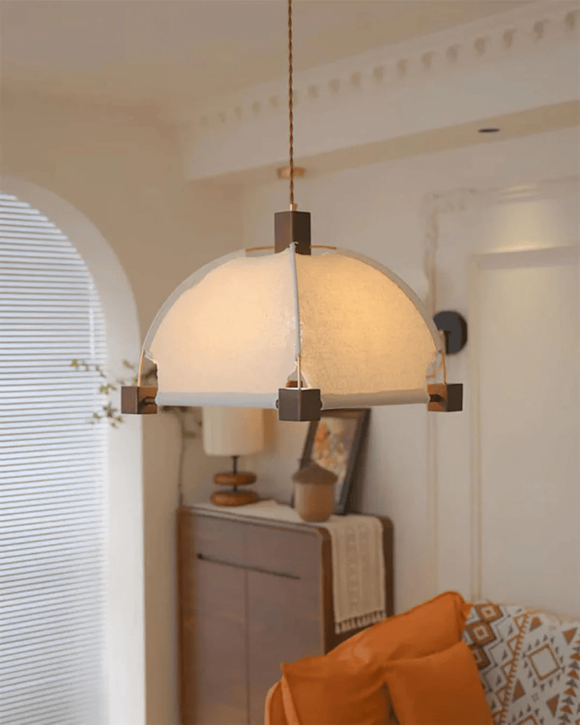Walnut Fabric Sunburst Pendant Light