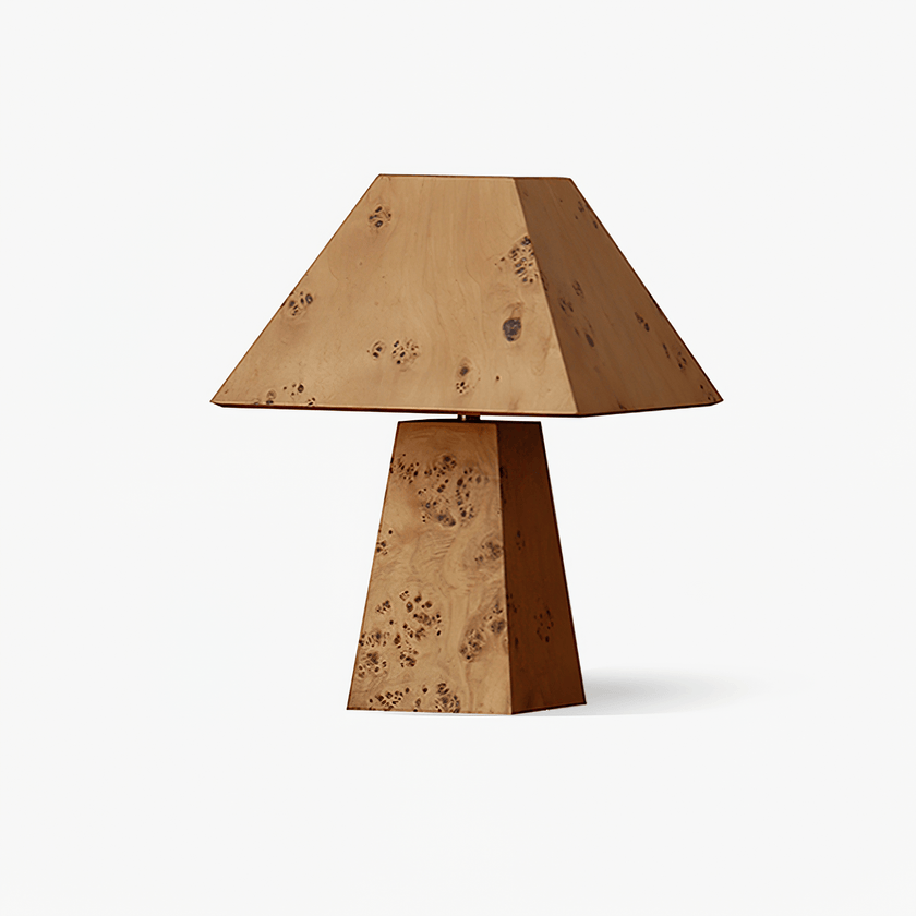 Burl Wood Pyramid Table Lamp