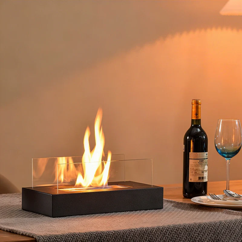 Modern Metal Tabletop Ethanol Fireplace Light Fixture