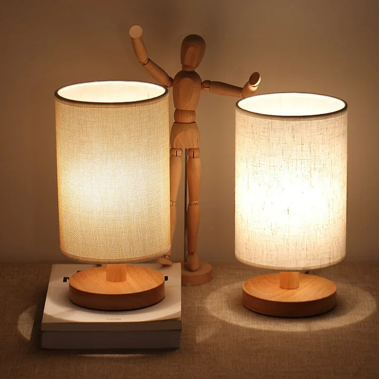 Modern Natural Wood & Cloth Dimmable Table Lamp