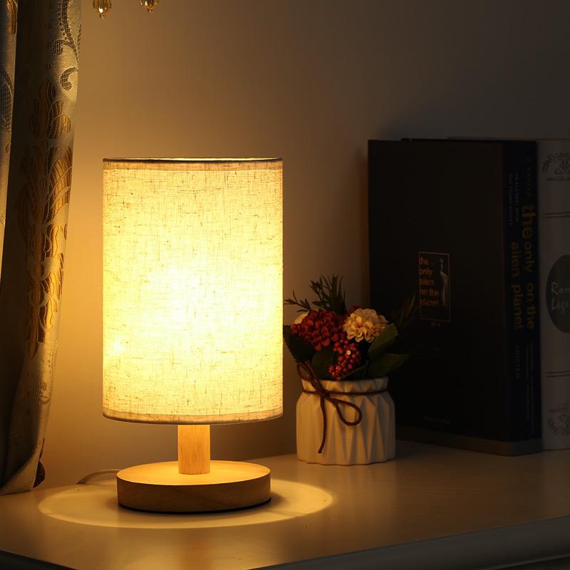 Modern Natural Wood & Cloth Dimmable Table Lamp