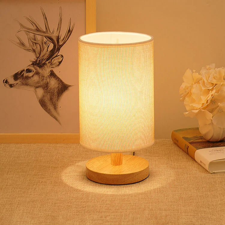 Modern Natural Wood & Cloth Dimmable Table Lamp
