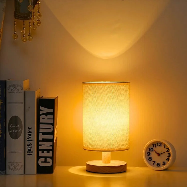 Modern Natural Wood & Cloth Dimmable Table Lamp
