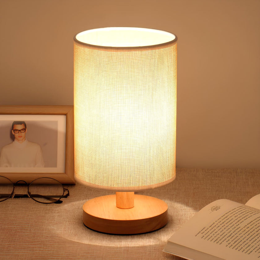 Modern Natural Wood & Cloth Dimmable Table Lamp