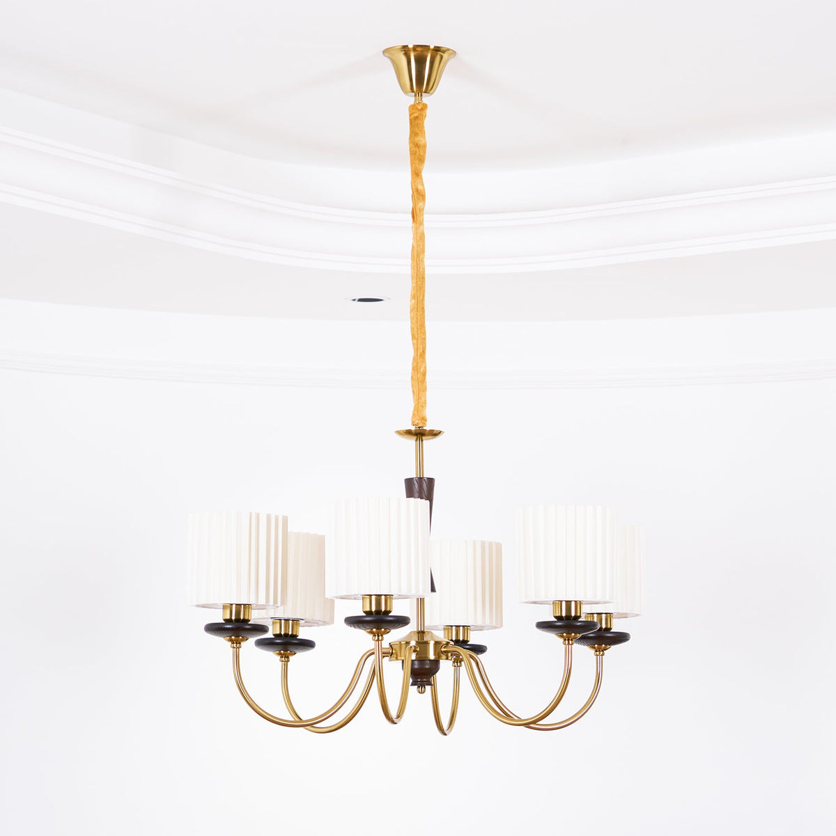 Walnut Pleated Copper Chandelier