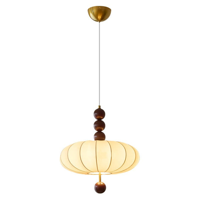Fabric Drum Walnut Pendant Light