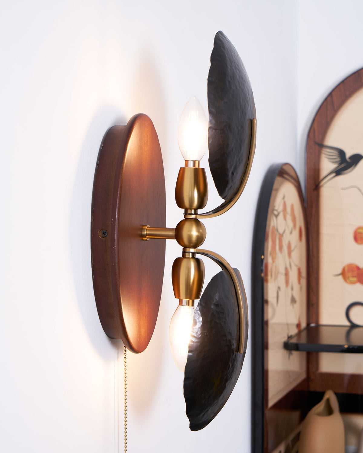 Walnut Brass Directional Wall Sconce