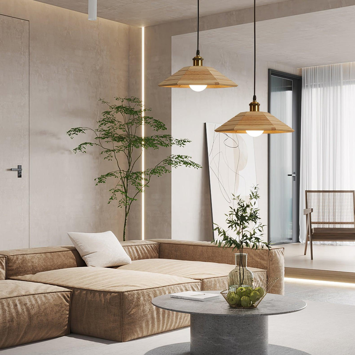Wood Umbrella Pendant Light