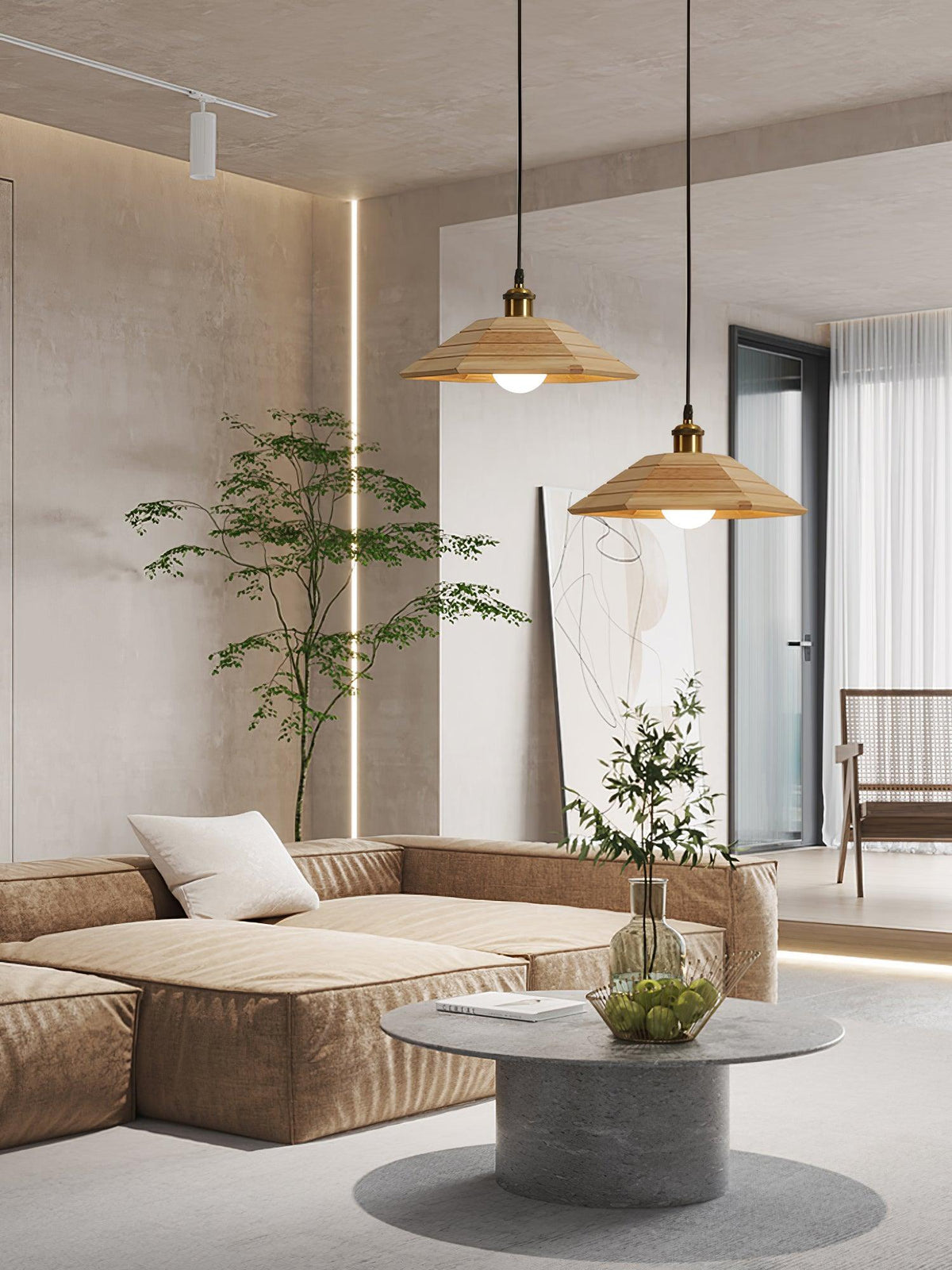 Wood Umbrella Pendant Light