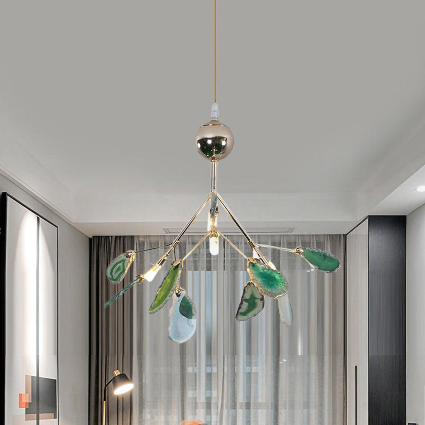 Agate Slice & Brass Chandelier