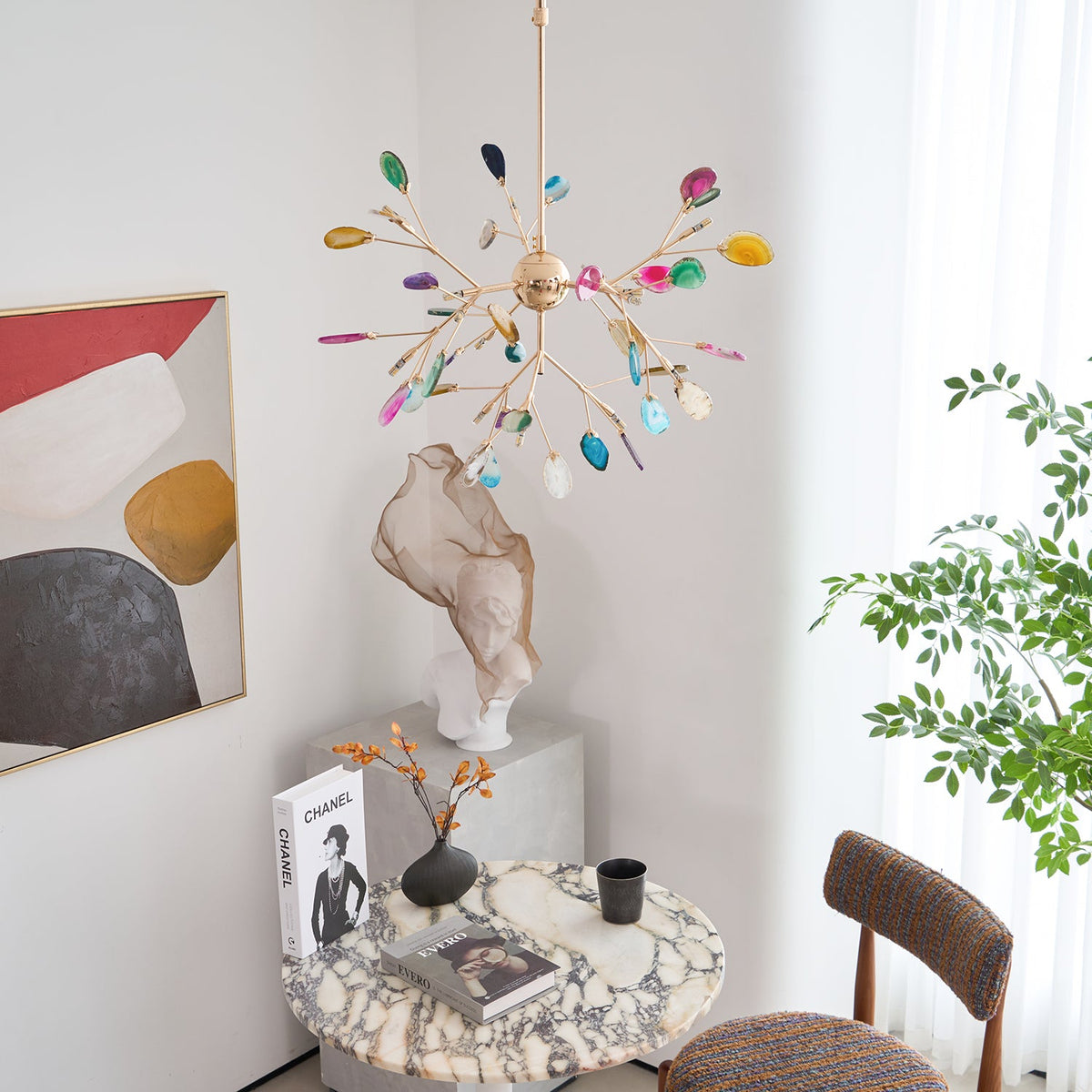 Agate Slice & Brass Chandelier