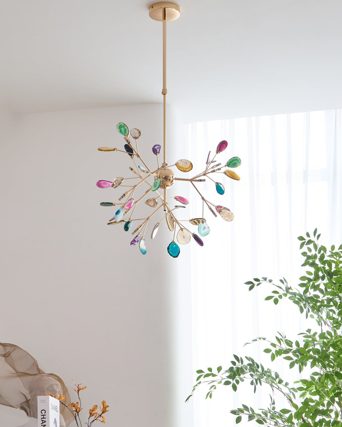 Agate Slice & Brass Chandelier