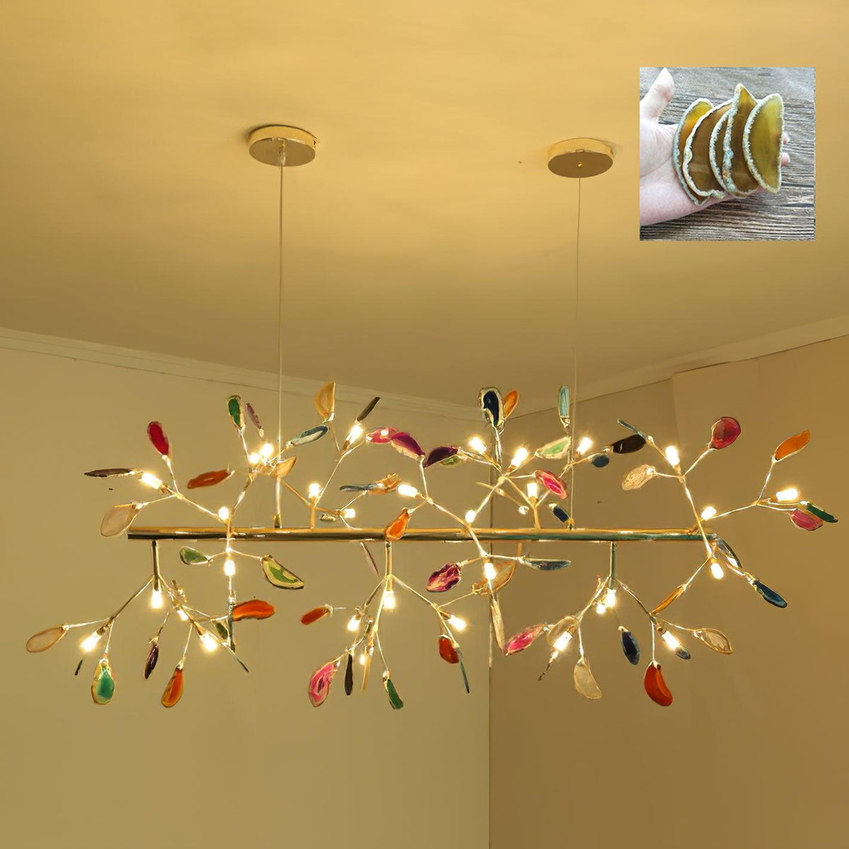Agate Slice & Brass Chandelier