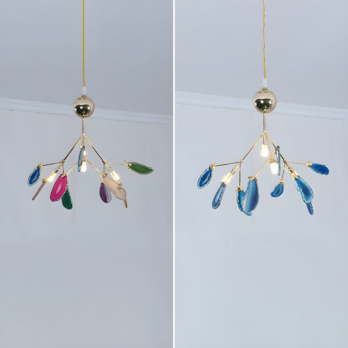 Agate Slice & Brass Chandelier