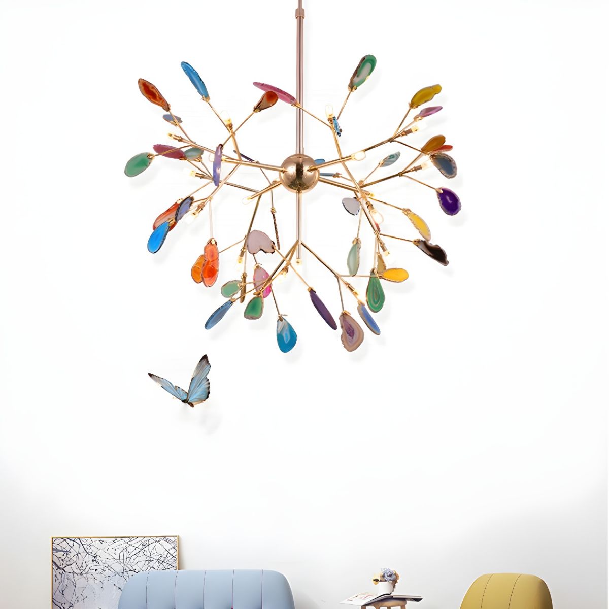 Agate Slice & Brass Chandelier