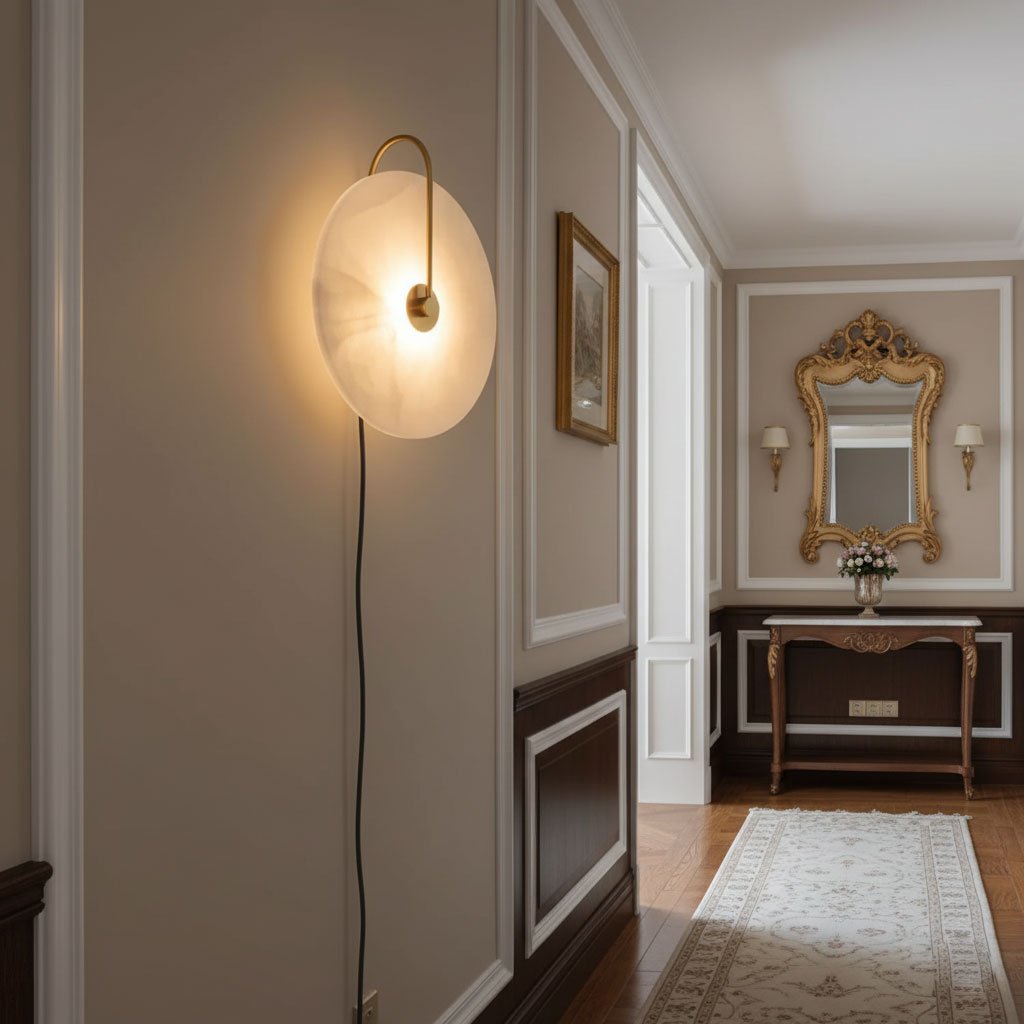 Alabaster Disc LED Plug-In Wall Lamp