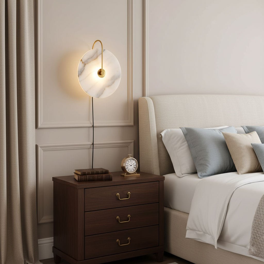 Alabaster Disc LED Plug-In Wall Lamp