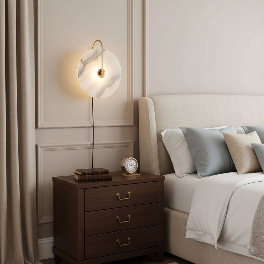 Alabaster Disc LED Plug-In Wall Lamp