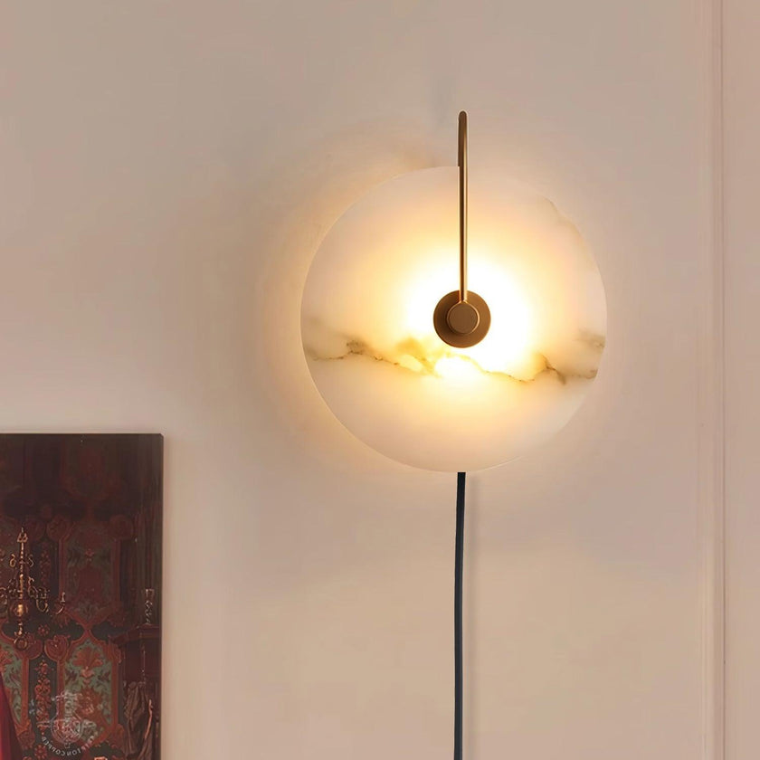 Alabaster Disc LED Plug-In Wall Lamp