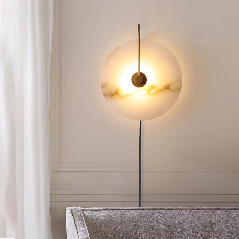 Alabaster Disc LED Plug-In Wall Lamp