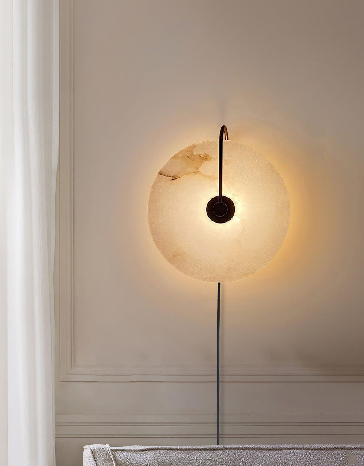 Alabaster Disc LED Plug-In Wall Lamp