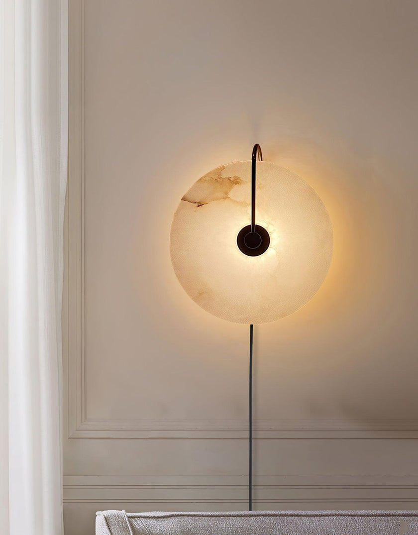 Alabaster Disc LED Plug-In Wall Lamp