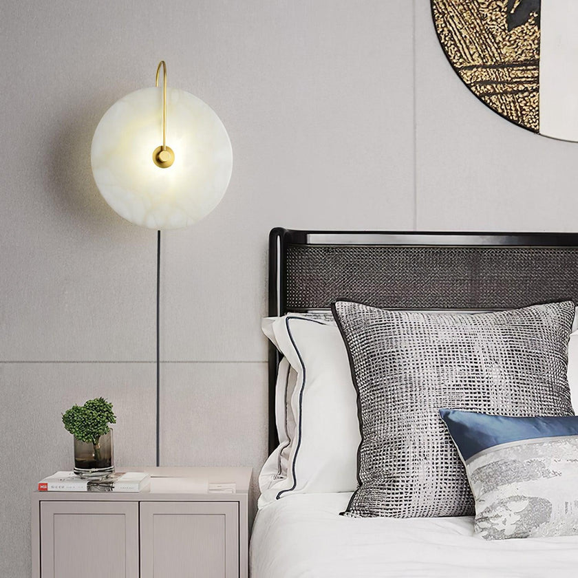 Alabaster Disc LED Plug-In Wall Lamp