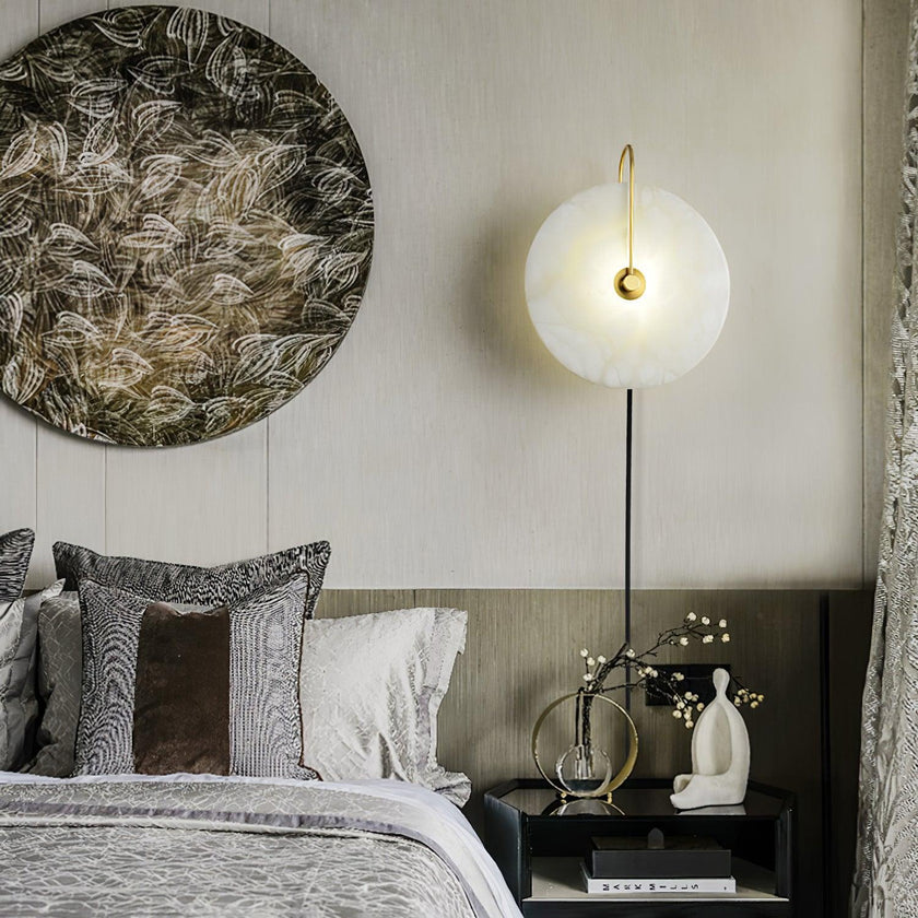 Alabaster Disc LED Plug-In Wall Lamp