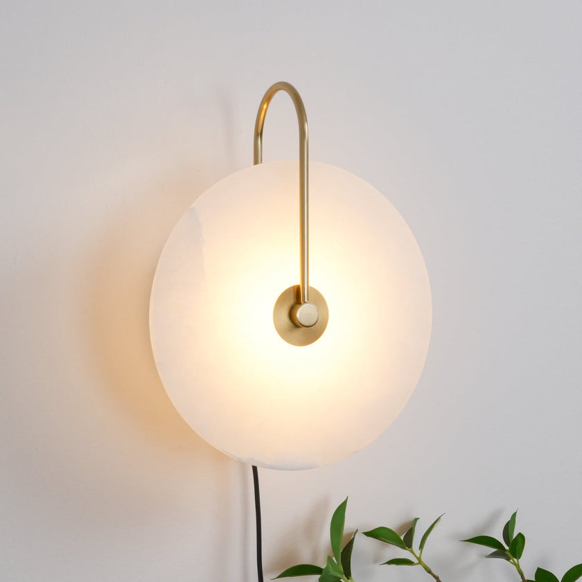 Alabaster Disc LED Plug-In Wall Lamp