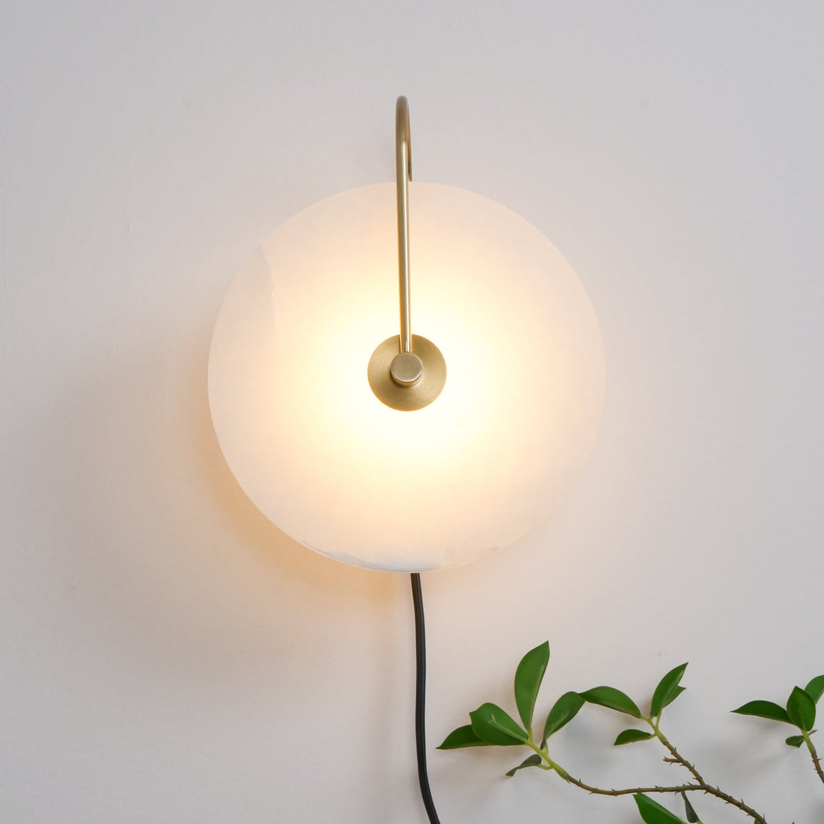 Alabaster Disc LED Plug-In Wall Lamp