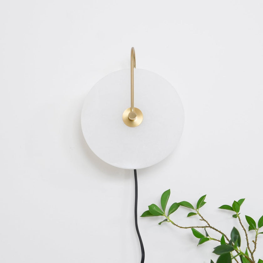 Alabaster Disc LED Plug-In Wall Lamp