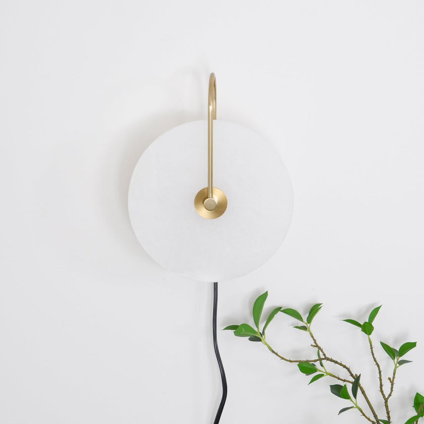 Alabaster Disc LED Plug-In Wall Lamp