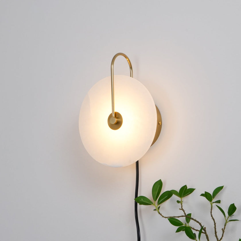 Alabaster Disc LED Plug-In Wall Lamp