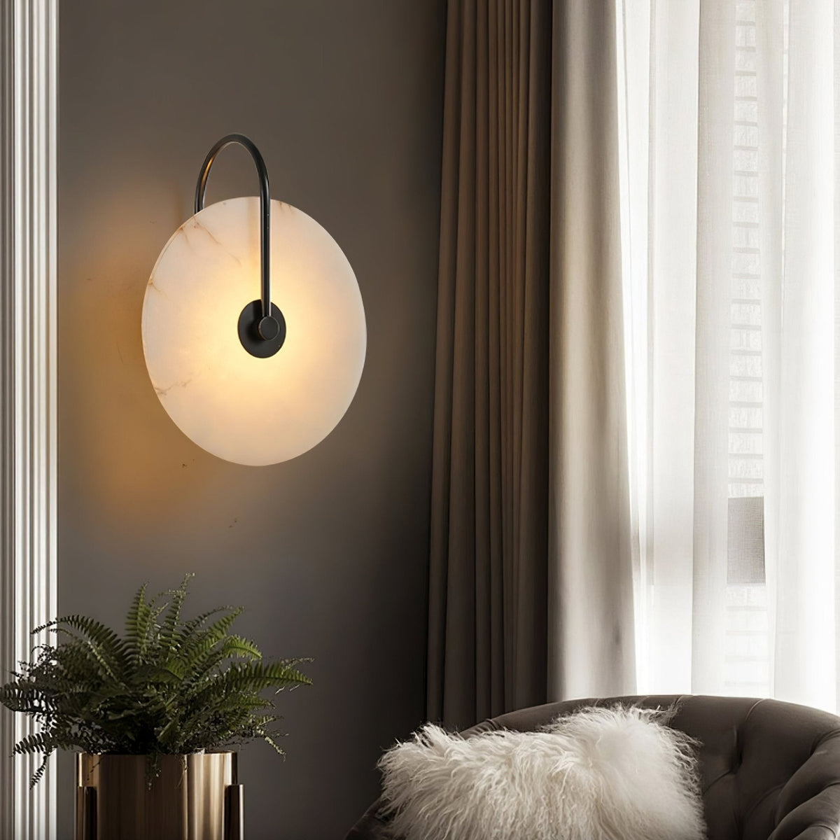 Alabaster Disc LED Plug-In Wall Lamp