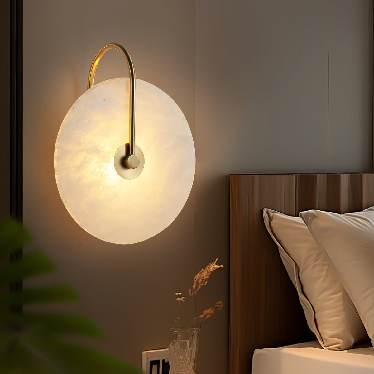 Alabaster Disc LED Plug-In Wall Lamp