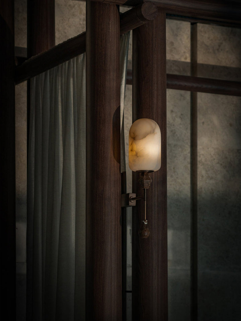 Alabaster Brass Obelisk Sconce