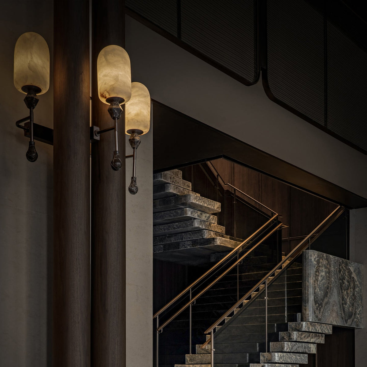 Alabaster Brass Obelisk Sconce
