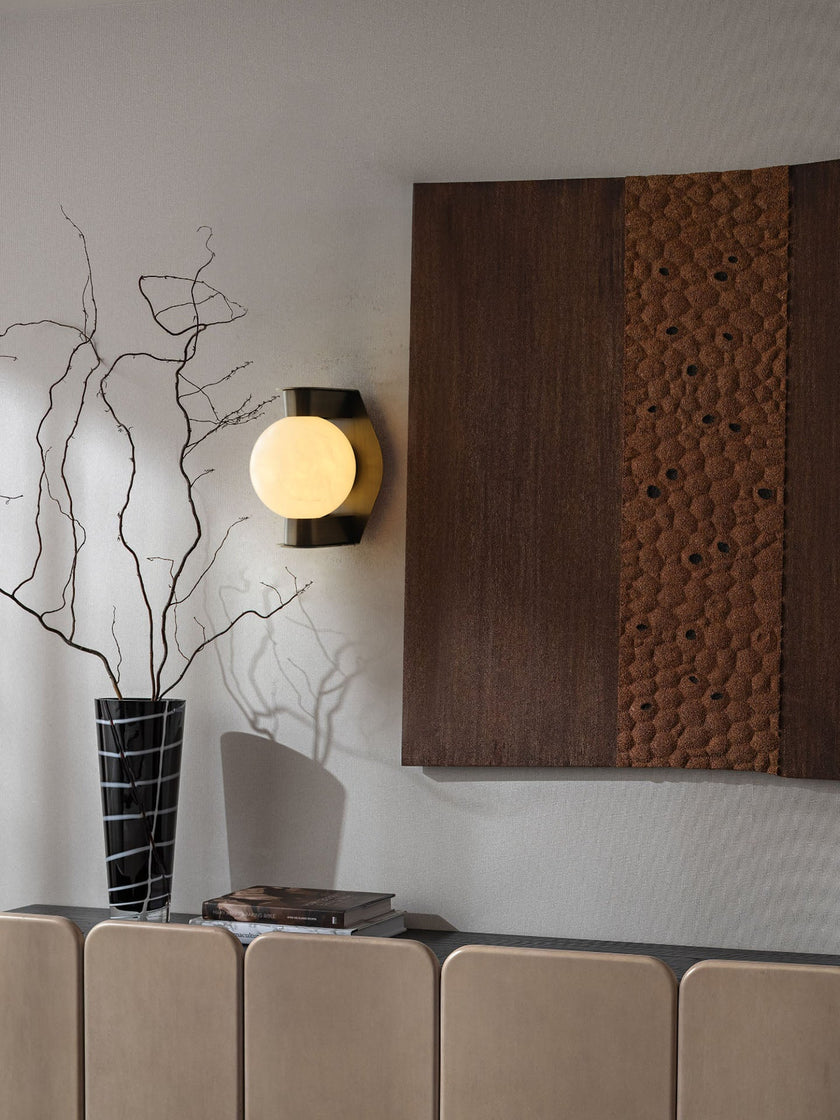 Alabaster Orb Brass Wall Sconce