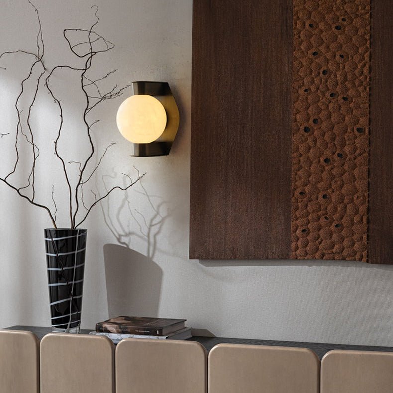Alabaster Orb Brass Wall Sconce