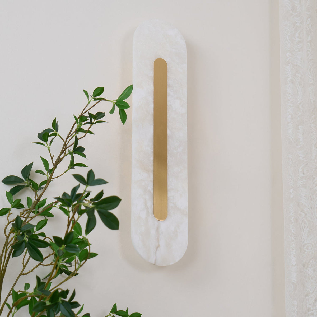 Alabaster Rounded Brass Wall Sconce