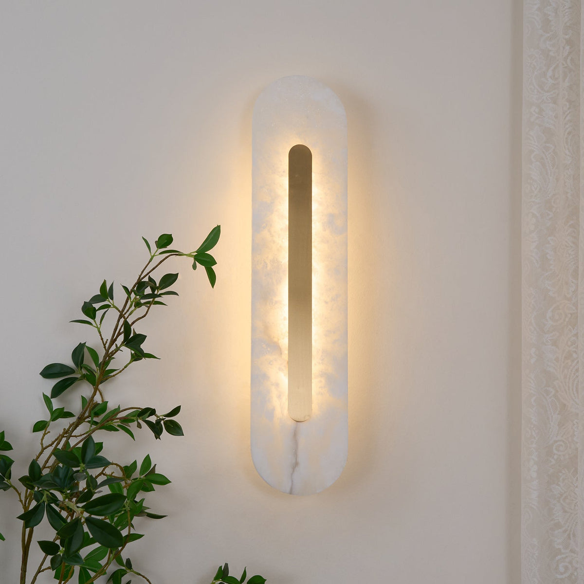 Alabaster Rounded Brass Wall Sconce
