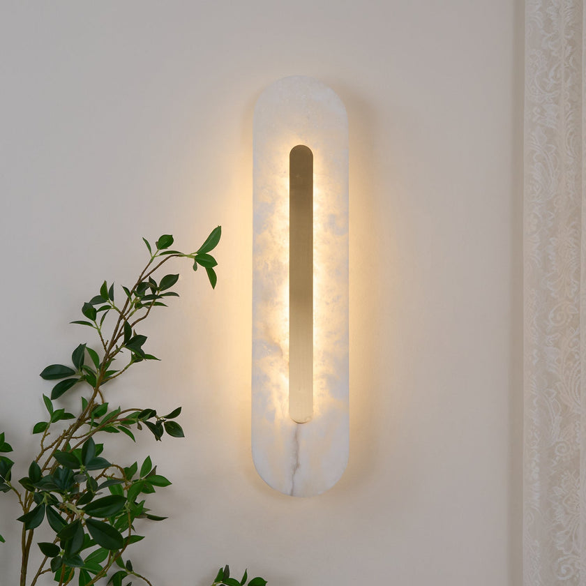 Alabaster Rounded Brass Wall Sconce